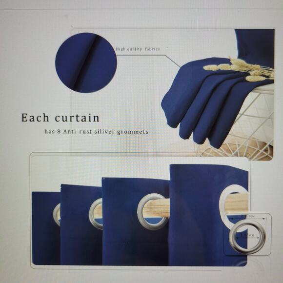 Blackout Curtains Room Darkening Thermal Insulted Navy 52 x 54 inch 2 Panels - Picture 5 of 5
